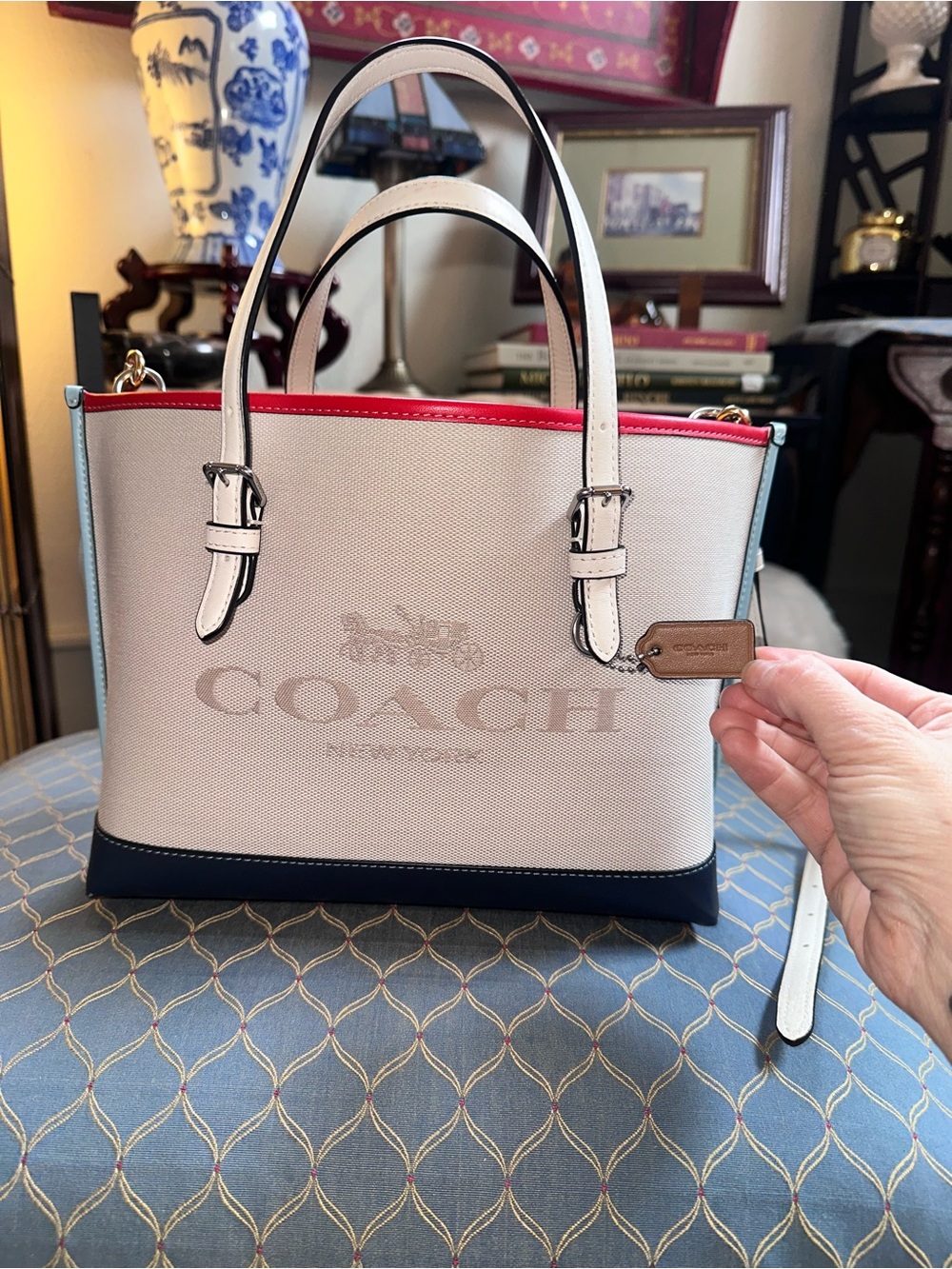 Coach Mollie Tote 25 in Colorblock Canvas & Smooth Leather Excellent Condition